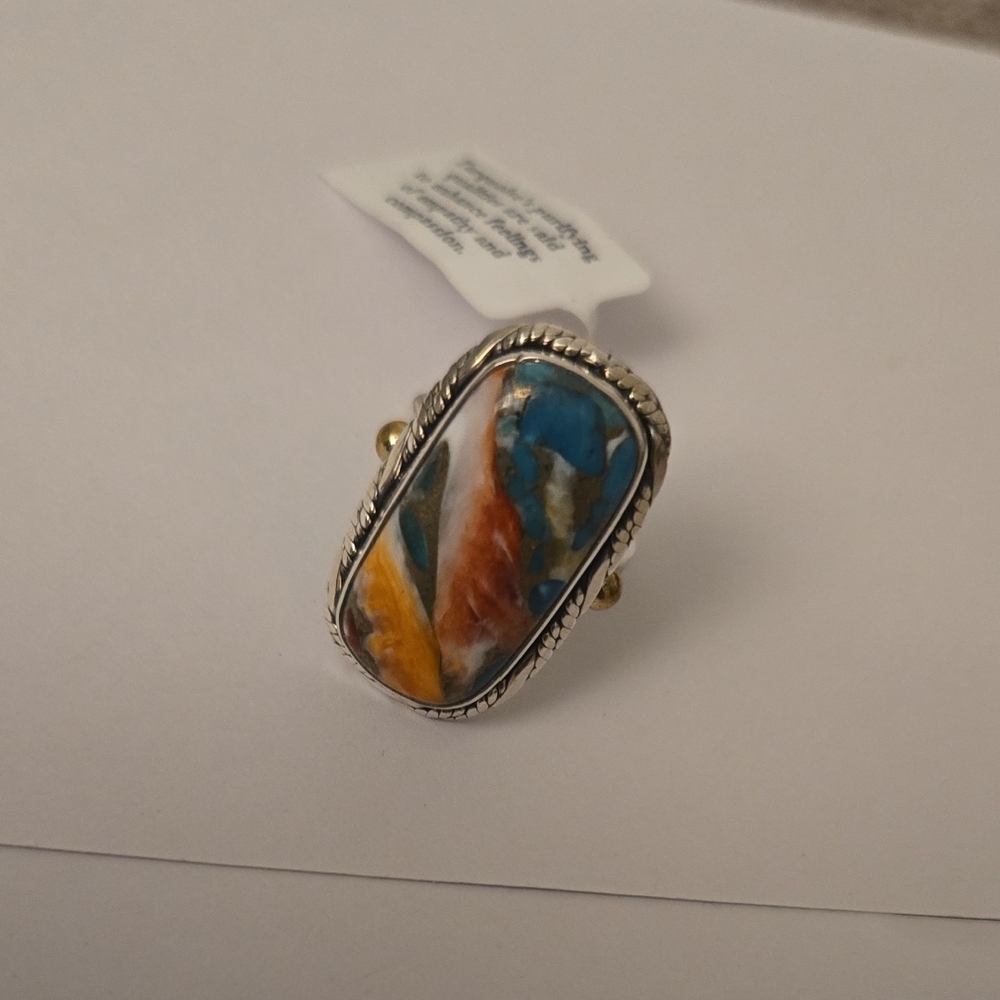 Multicolor Stone Silver Ring - image 1